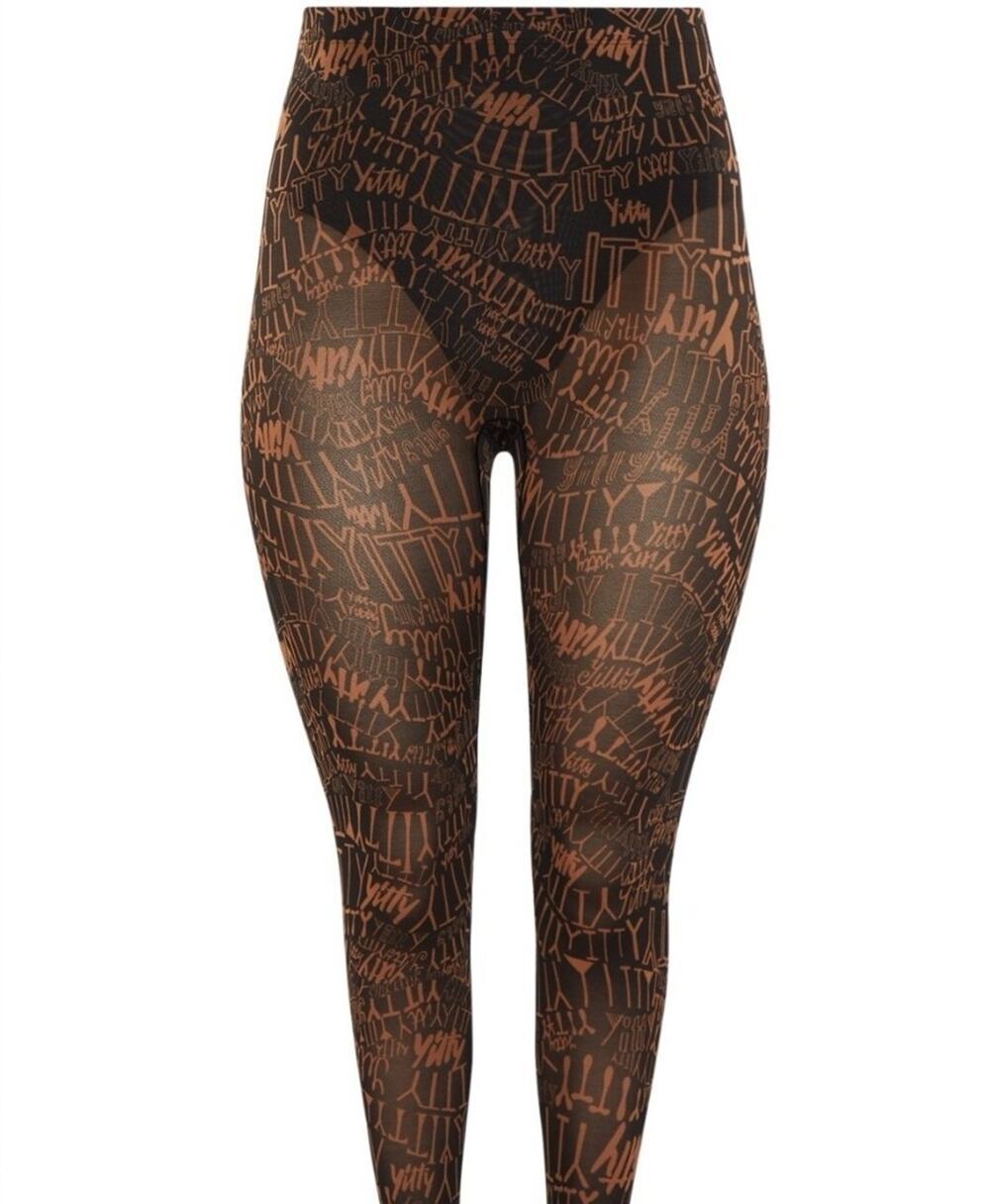 Yitty Fabletics Mesh Me Smoothing High Waist Leggings Black Tan Print Small